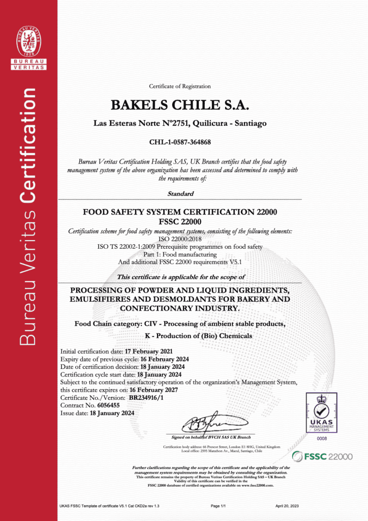 Certificación Bakels Chile